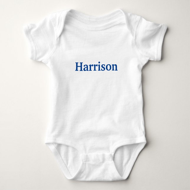 Name anpassen, blau geschriebene Buchstaben grau Baby Strampler (Vorderseite)