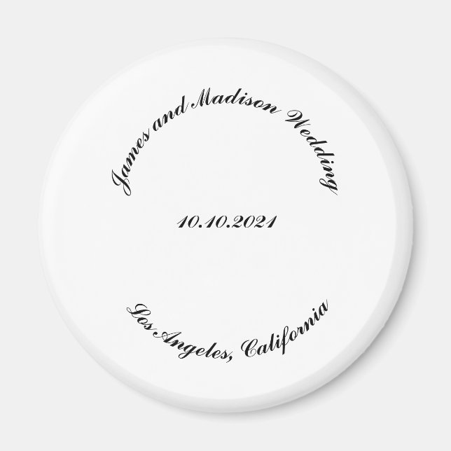 Name anpassen, Datum schwarz gekrümmte Buchstaben  Magnet (Vorne)