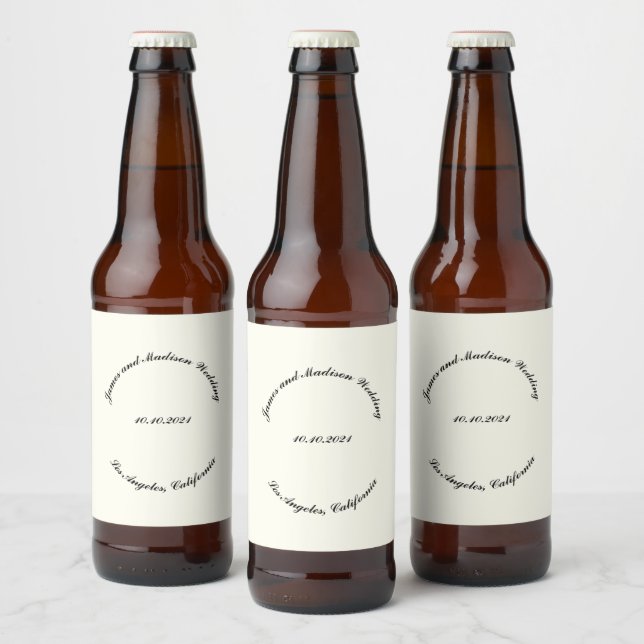 Name anpassen, Datum schwarze Elfenbeinhochzeit Bierflaschenetikett (Flaschen)