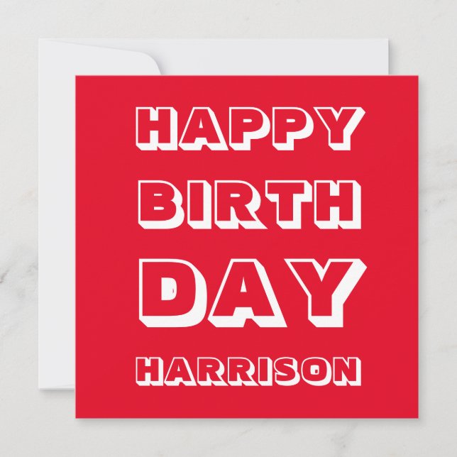 Name anpassen, Happy Birthday, Red white fett Karte (Vorderseite)