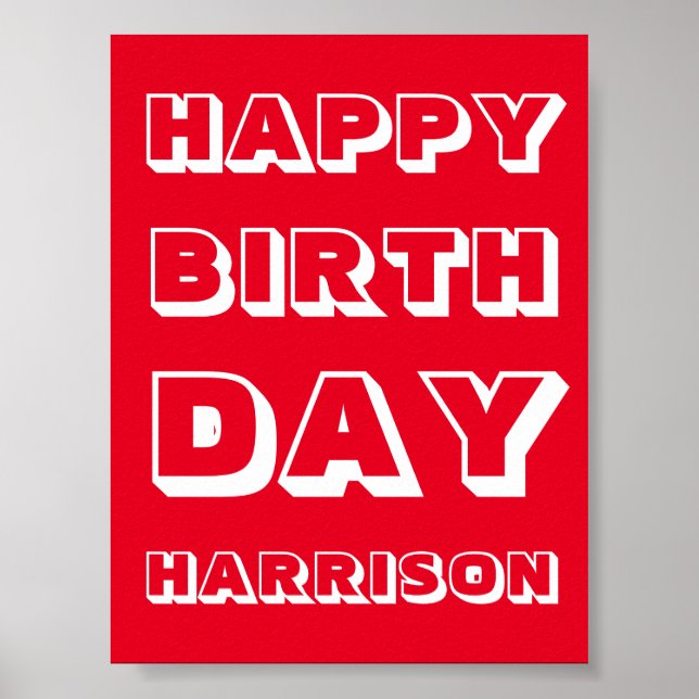 Name anpassen, Happy Birthday, Red white fett Poster (Vorne)