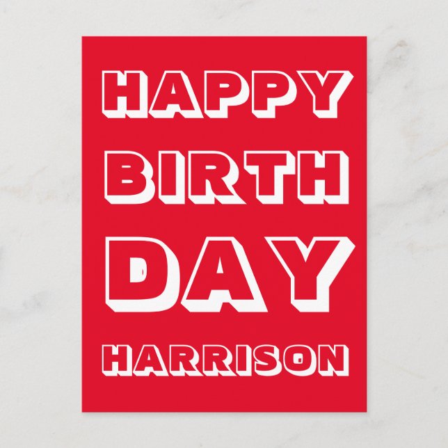 Name anpassen, Happy Birthday, Red white fett Postkarte (Vorderseite)