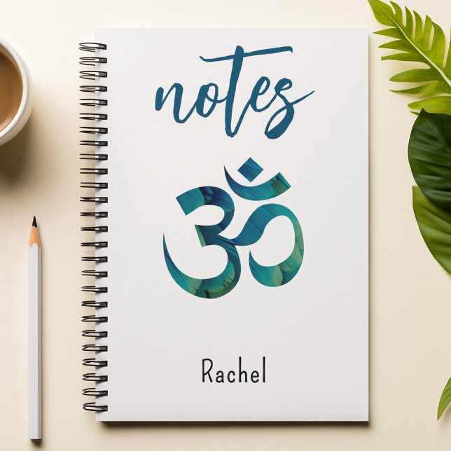 Name, Aqua Bird Feather Muster Om Symbol Notebook Notizblock (Von Creator hochgeladen)