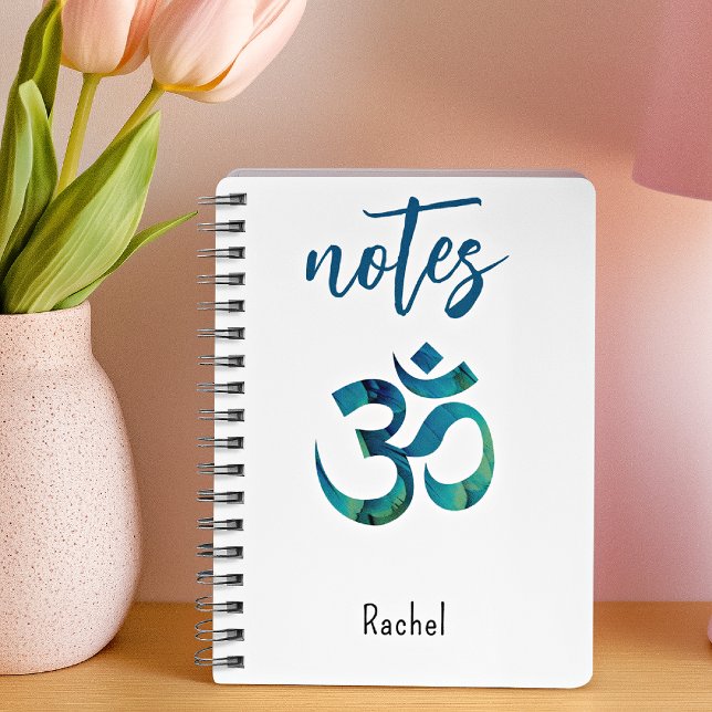 Name, Aqua Bird Feather Muster Om Symbol Notebook Notizblock (Von Creator hochgeladen)
