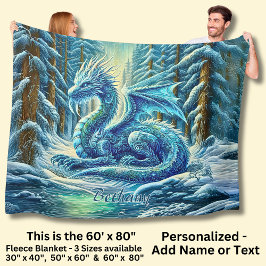 Name, Aqua Blue Ice Dragon Near Pond  Fleecedecke