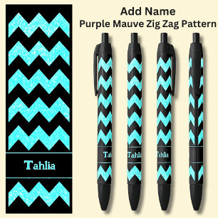 Name Aqua Blue Zig Zag auf schwarz Kugelschreiber