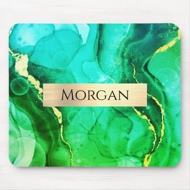 Name, Aquamarin Gelb und grün flüssiger Tinte, Gol Mousepad (Vorne)