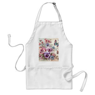 Name Aquarell Antike Stiefmütterchen Blumen Pastel Schürze
