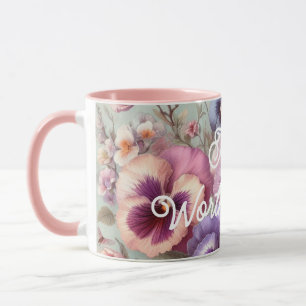 Name Aquarell Antike Stiefmütterchen Blumen Pastel Tasse