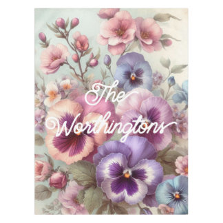Name Aquarell Antike Stiefmütterchen Blumen Pastel Tischdecke