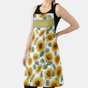 Name Aquarell Sonnenblume Florales Muster Custom Schürze