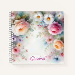Name Aquarell Wasserfarben Blumen Vorlage Farbige Notizbuch