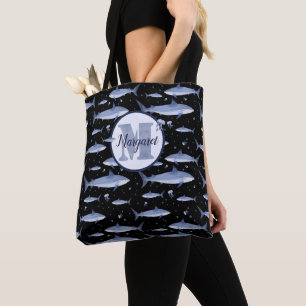 Name + Aquarellfarben Monogramm Schwarz Tasche