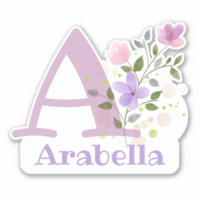 Name Arabella und Anfangsbezeichnung mit Blumendes Aufkleber (Vorderseite)