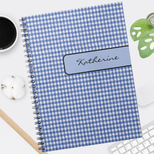 Name auf Faux Tab Blau Karo Gingham 6,5x 8,75 Notizblock