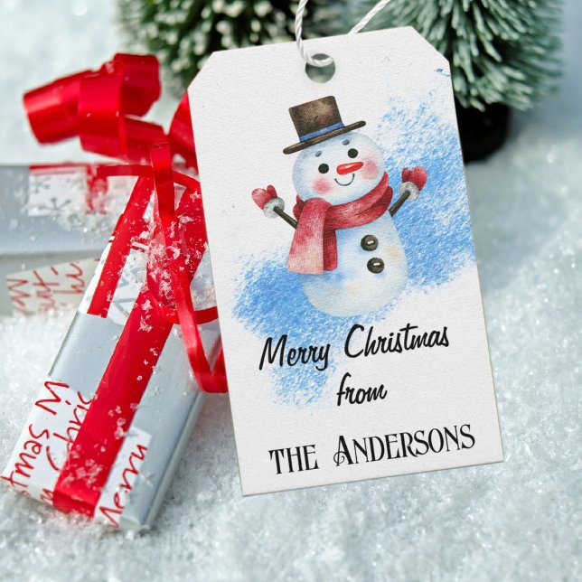 Name auf Whimsical Retro Snowman Winter Geschenket Geschenkanhänger (Von Creator hochgeladen)