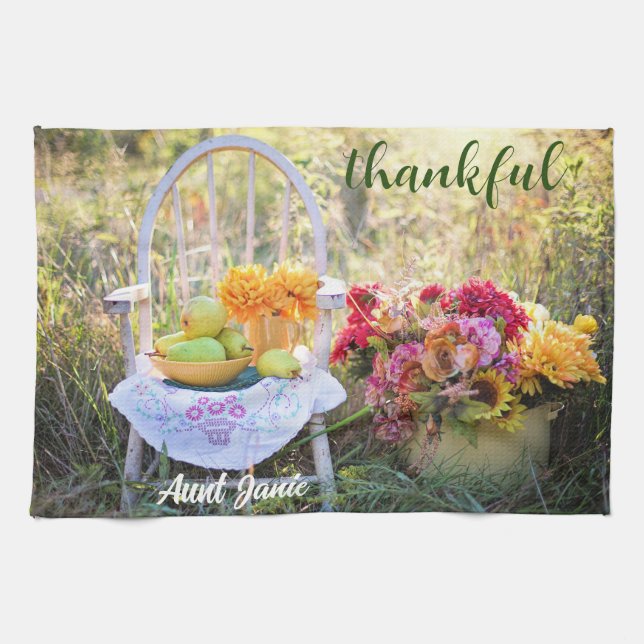 Name auf wunderschön farbig, Herbst dankbar 16x24 Geschirrtuch (Horizontal)