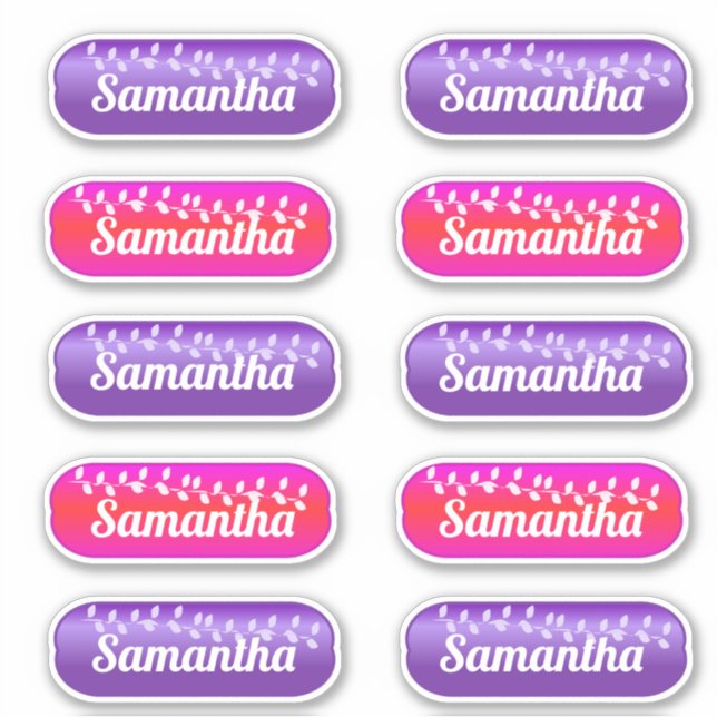 Name Aufkleber Set Magenta und Lila (Vorderseite)