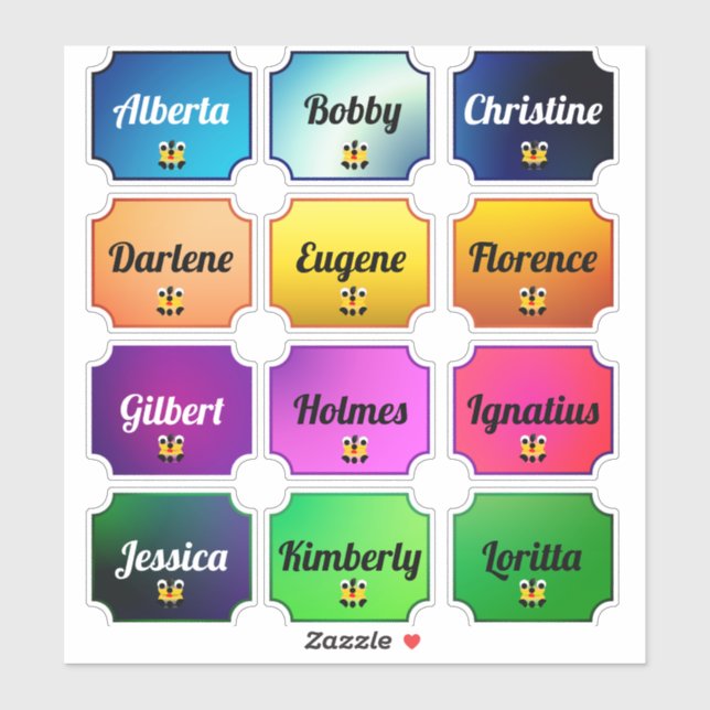 Name Aufkleber Set Schöne Farben mit Niedlichem Ge (Blatt)