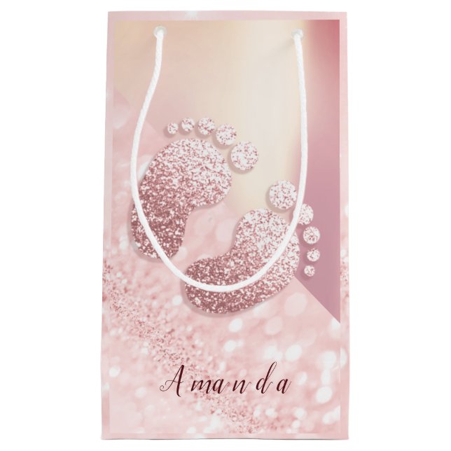 Name Baby Feet Rose Gold Baby Dusche Pink Blush Kleine Geschenktüte (Vorderseite)