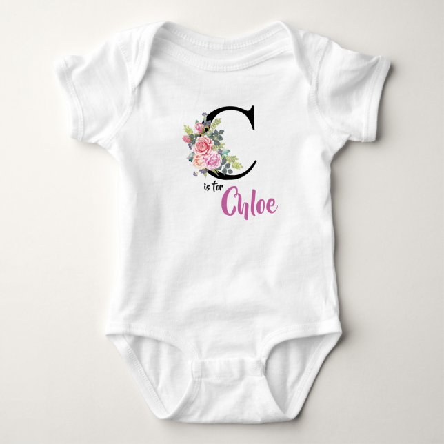 Name Baby Outfit Letter C Romper Floral Strampler (Vorderseite)