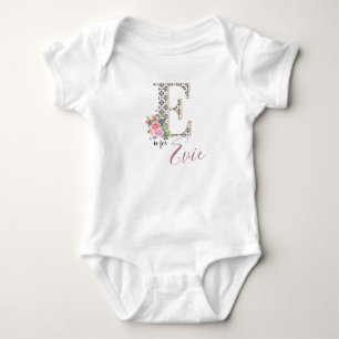Name Baby Outfit Letter E Romper Floral Girl Strampler