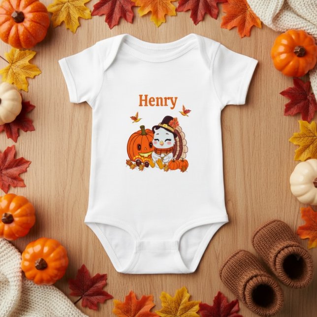 Name Baby Turkey And Pumpkin Thanksgiving  Strampler (Von Creator hochgeladen)