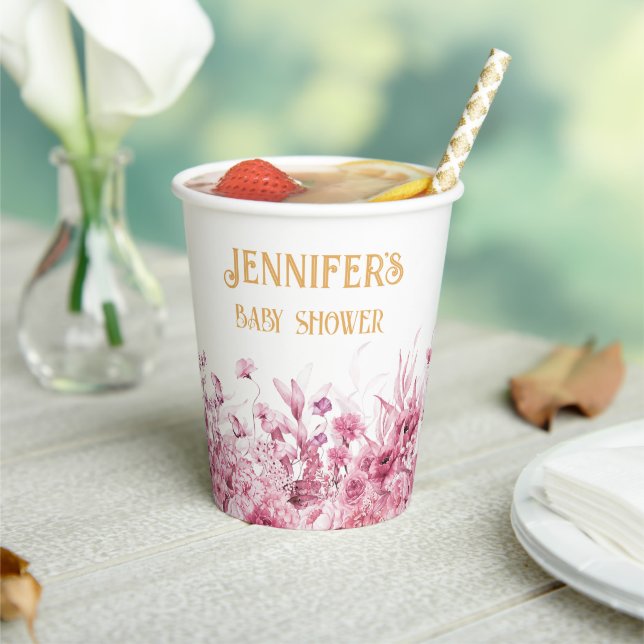 Name, Babydusche, Extra-Text, Blumenstrauß 8oz Pappbecher (In Situ)