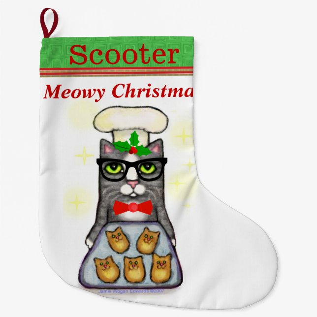 Name-Backen-Katzen-WeihnachtsStrumpf Großer Weihnachtsstrumpf (Vorderseite)