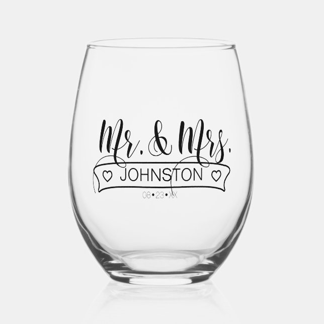 Name Banner Mr & Mrs ID668 Weinglas Ohne Stiel (Vorderseite)