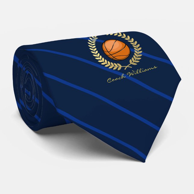 Name-Basketball-Marine-gestreifte Krawatte (Gerollt)