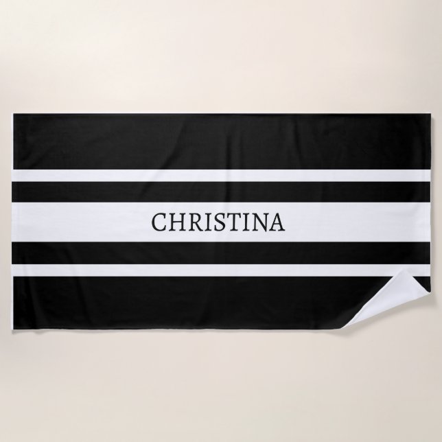 Name Beach Handtuch, Individuelle Name Beach Black Strandtuch (Vorderseite)