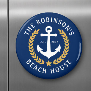 Name Beach House Anchor Gold Laurel Marine Magnet