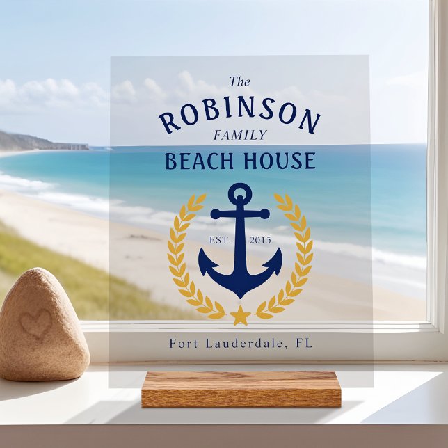 Name Beach House Anchor Gold Laurel Star Acrylschild (Von Creator hochgeladen)