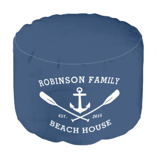 Name Beach House Boat Anchor Oars Navy Hocker
