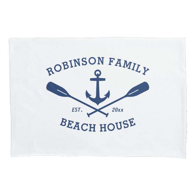 Name Beach House Nautical Ship Anchor Oars Kissenbezug (Vorderseite)