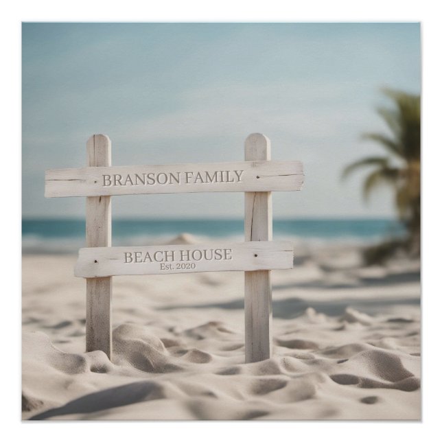 Name Beach House Unterschrift Foto Retro Poster (Vorderseite)
