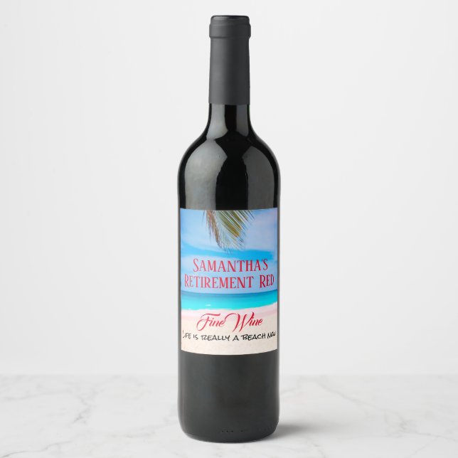 Name Beach Sand Retirement Red Fine Wine Weinetikett (Vorderseite)