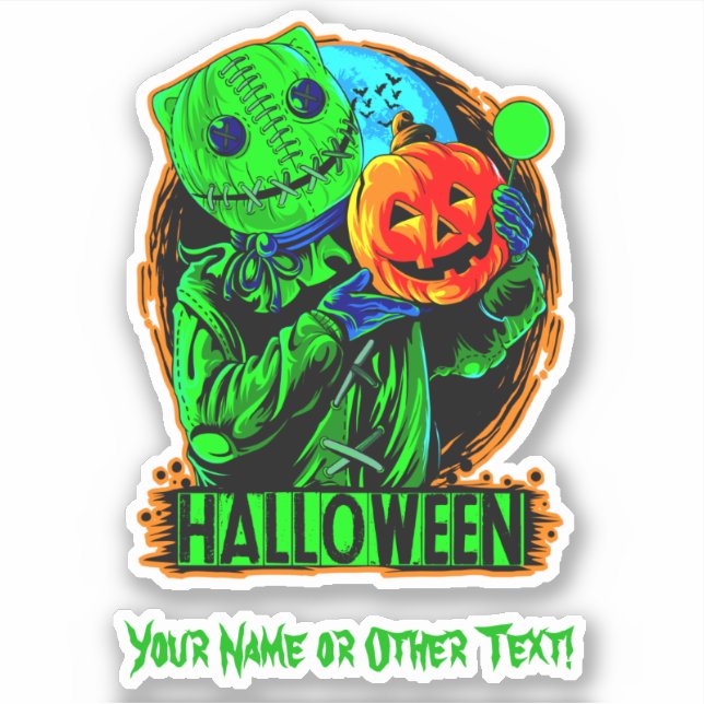 Name Beängstigend Green Halloween Scarecrow Pumpki Aufkleber (Vorderseite)