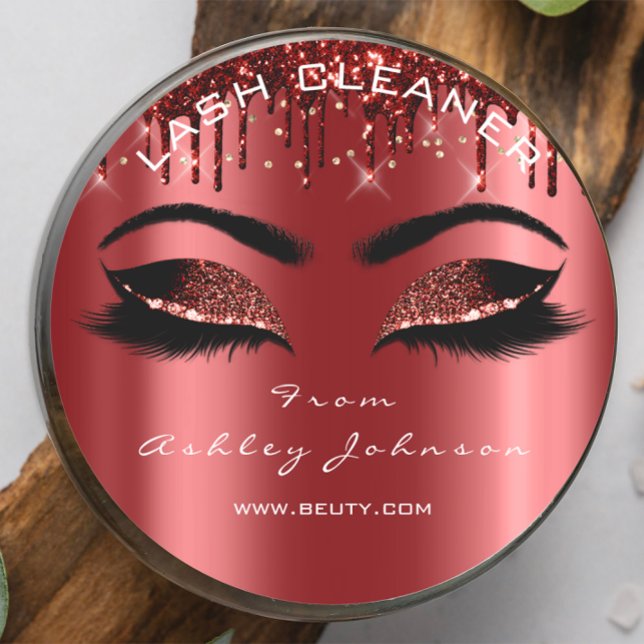 Name Beauty Lashes Burgundy Gold Eyelashes Runder Aufkleber (Name Beauty Lashes Burgundy Gold Eyelashes Classic Round Sticker)