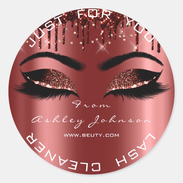 Name Beauty Lashes Burgundy Gold Lashes Runder Aufkleber (Vorderseite)