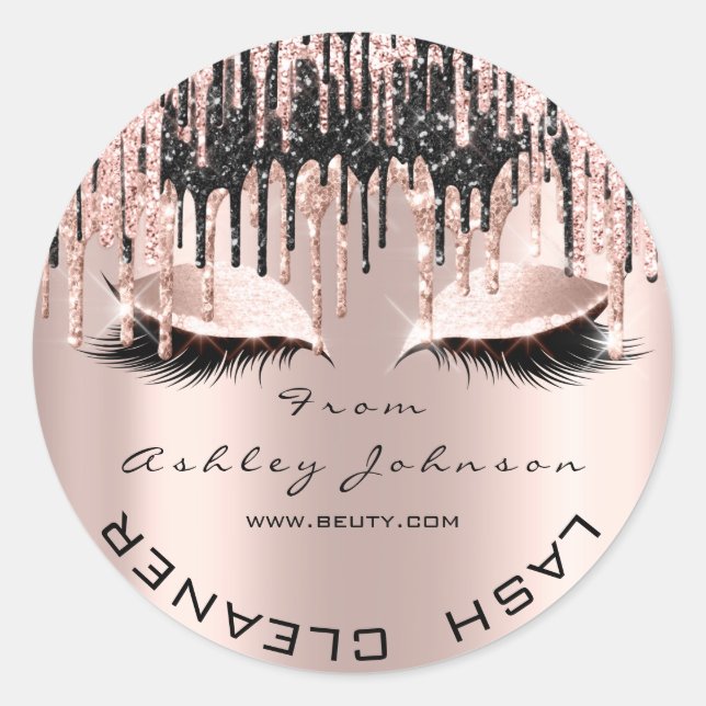 Name Beauty Lshes Tropfen Pink Gold Lashes Cleaner Runder Aufkleber (Vorderseite)