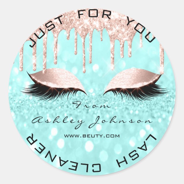 Name Beauty Lshes Tropfen Pink Gold Lashes Cleaner Runder Aufkleber (Vorderseite)