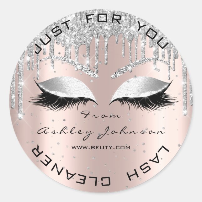 Name Beauty Lshes Tropfens Rose Gray Lashes Confet Runder Aufkleber (Vorderseite)