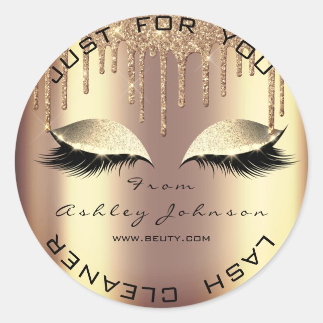 Name Beauty Salon Tropfen Honey Gold Lashes Cleane Runder Aufkleber (Vorderseite)