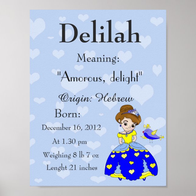 Name bedeutet Keepake Kinderzimmer Delilah Poster (Vorne)