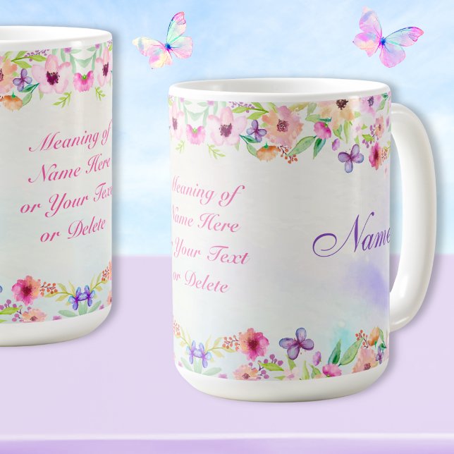 Name Bedeutung Geschenke, Name Bedeutung Tasse (Personalized Name Mugs for Her. Name meaning mugs with pastel wildflowers and butterfly coffee mugs.)