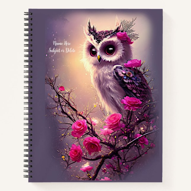 Name Betreff hinzufügen, Lila Blume von Owl & Pink Notizbuch (Vorderseite)