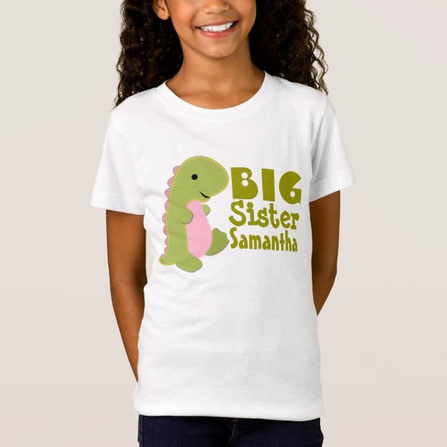Name Big Sister Dinosaurier Print hinzufügen T-Shirt (Vorderseite)