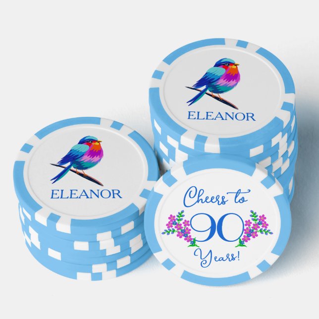 Name Birdie Vergiss mich Nicht Blume 90. Geburtsta Pokerchips (Stapel)